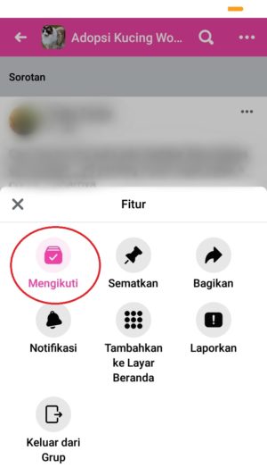 Cara menghilangkan postingan grup di beranda Facebook 15 matikan tombol "mengikuti"