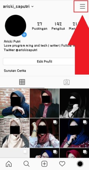 Cara menambahkan lokasi di profil Instagram 2 Pilih ikon bergaris tiga untuk memunculkan menu Instagram