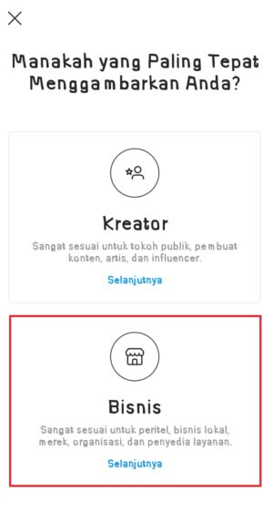 Cara menambahkan lokasi di profil Instagram 6 Pilih "Bisnis" untuk melanjutkan