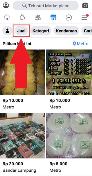 Cara menjual barang di marketplace Facebook 2 Pilih "Jual" untuk menjual produk di Marketplace