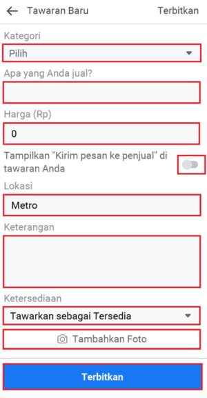 Cara menjual barang di marketplace Facebook 3 melengkapi kolom dengan detail sesuai produk yang dijual