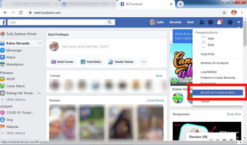 Cara merubah tampilan facebook ke versi yang lama 9 klik "beralih ke facebook baru"