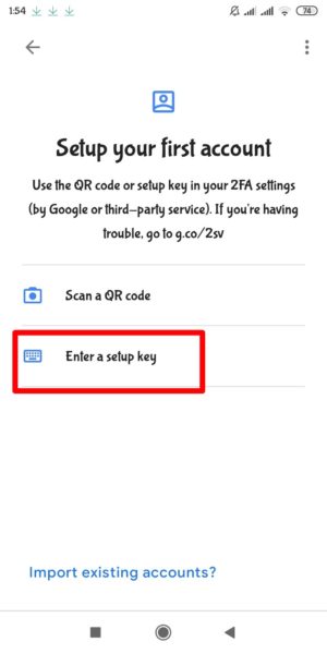 Cara mengaktifkan "Autentikasi Dua Faktor" di Facebook 10 pilih menu "Enter a setup key"