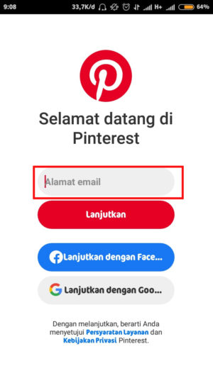 Cara mengatasi lupa password Pinterest 1 masukkan alamat email