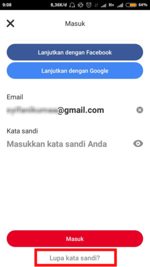 Cara mengatasi lupa password Pinterest 2 tap "lupa kata sandi"