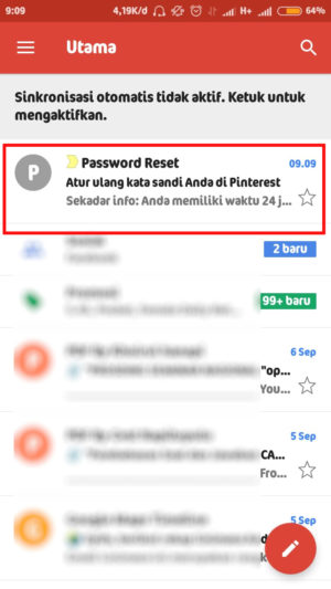 Cara mengatasi lupa password Pinterest 4 buka pesan email dari Pinterest