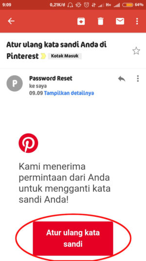 Cara mengatasi lupa password Pinterest 5 tap tombol reset password