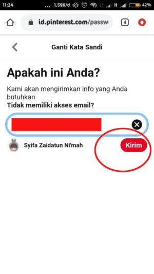 Cara mengatasi lupa password Pinterest 14 tap "kirim"