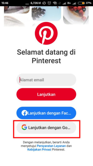 Cara mengatasi lupa password Pinterest 10 pilih "lanjutkan dengan Google"