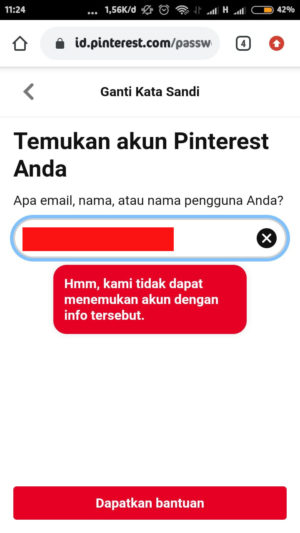 Cara mengatasi lupa password Pinterest 13 pinterest tidak menemukan username atau alamat email