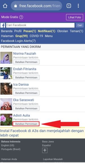 Cara melihat dan membatalkan permintaan pertemanan di Facebook 14 Tampilan halaman permintaan pertemanan yang belum di konfirmasi