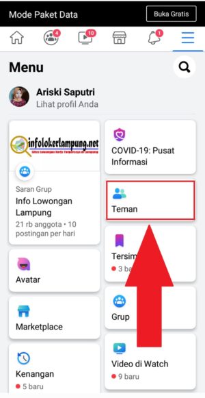 Cara melihat dan membatalkan permintaan pertemanan di Facebook 2 Pilih menu "Teman" untuk masuk ke halaman pertemanan
