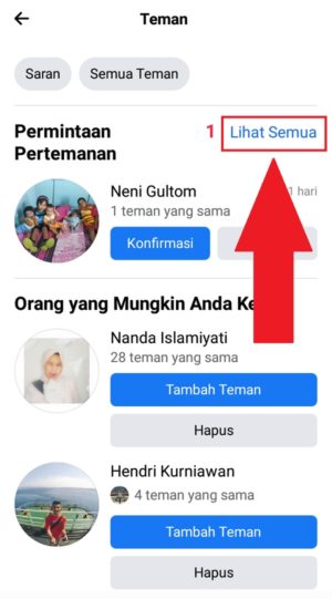 Cara melihat dan membatalkan permintaan pertemanan di Facebook 3 Pilih "Lihat semua" untuk menampilkan daftar permintaan pertemanan