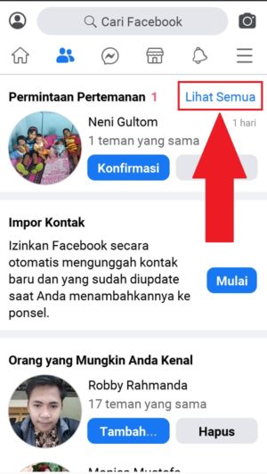 Cara melihat dan membatalkan permintaan pertemanan di Facebook 9 pilih “Lihat semua” untuk menampilkan daftar permintaan pertemanan