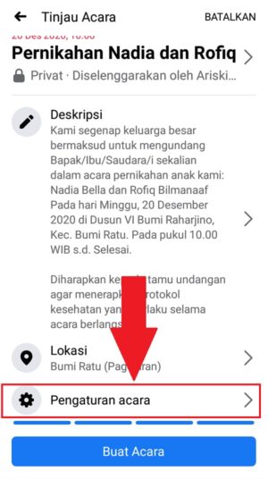 Cara membuat undangan acara/event di Facebook 13 Pilih "Pengaturan acara" untuk mengatur