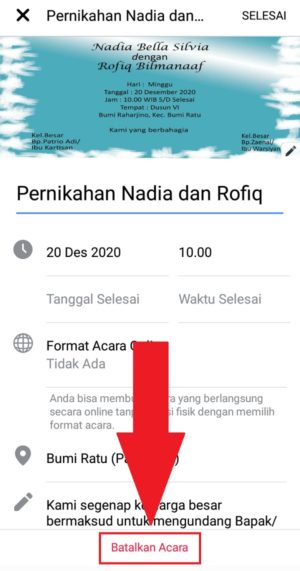 Cara membuat undangan acara/event di Facebook 21 Pilih "Batalkan acara" untuk membatalkan event yang sudah kamu buat sebelumnya