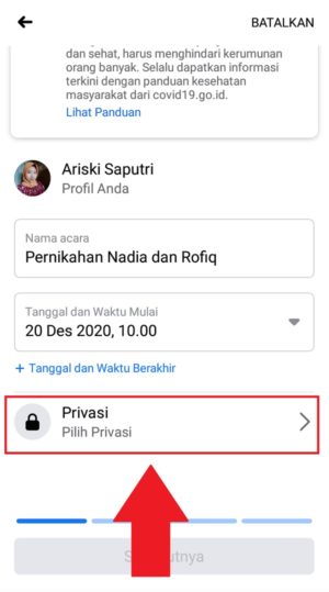 Cara membuat undangan acara/event di Facebook 7 Pilih "Privasi" untuk mengatur privasi acara