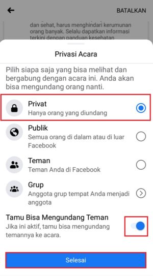 Cara membuat undangan acara/event di Facebook 8 Setting privasi untuk menentukan siapa yang dapat melihat dan bergabung kedalam event