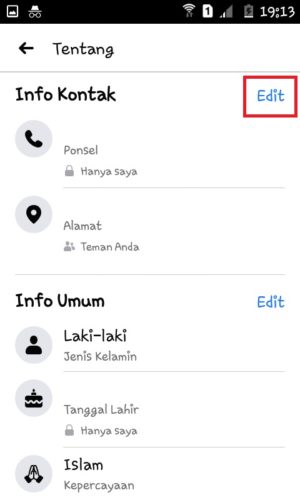 Cara menambahkan link Instagram di bio Facebook 5 tekan tombol edit di sebelah menu Info Kontak