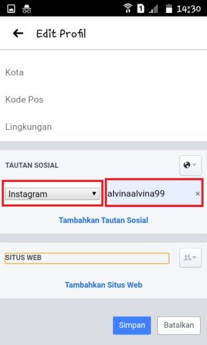 Cara menambahkan link Instagram di bio Facebook 7 Masukan nama akun Instagram