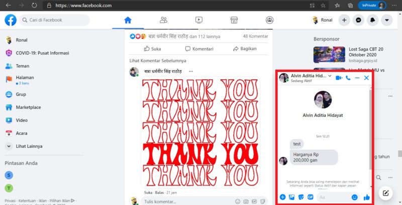 Apa itu inbox di Facebook? apa bedanya dengan messenger? 2 pesan terbuka di sebelah kanan.