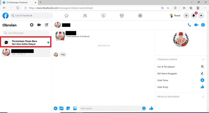 Apa itu inbox di Facebook? apa bedanya dengan messenger? 4 klik “Permintaan pesan baru”