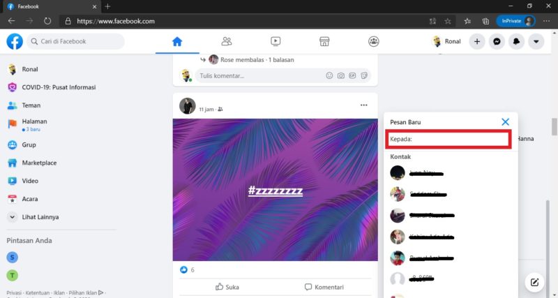 Apa itu inbox di Facebook? apa bedanya dengan messenger? 9 Klik kolom dengan tulisan “Kepada”