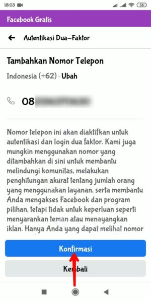 Cara mengaktifkan "Autentikasi Dua Faktor" di Facebook 13 pilih nomor hp untuk menerima kode autentikasi dua faktor