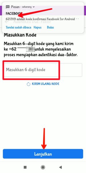 Cara mengaktifkan "Autentikasi Dua Faktor" di Facebook 14 masukkan kode 6 angka ke kolom yang tersedia