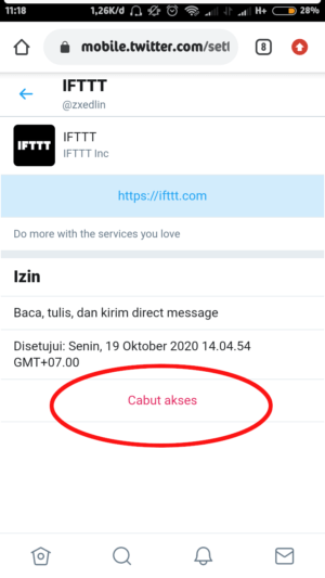 Cara Menghubungkan Twitter Ke Facebook Dan Sebaliknya 38 cabut akses IFTTT