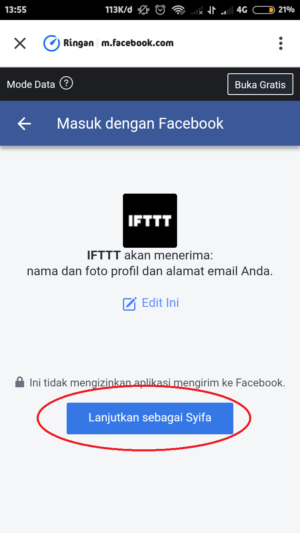 Cara Menghubungkan Twitter Ke Facebook Dan Sebaliknya 11 tap "lanjut sebagai ..."
