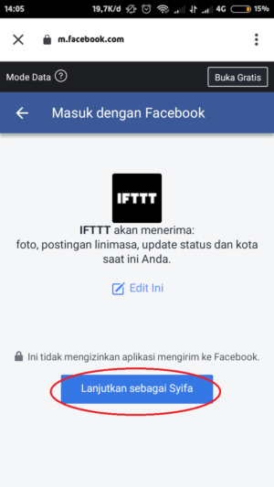 Cara Menghubungkan Twitter Ke Facebook Dan Sebaliknya 19 tap "lanjut sebagai ..."