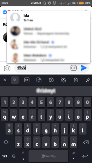Cara menyebut nama di komentar facebook 1 tuliskan karakter "@" sebelum nama teman