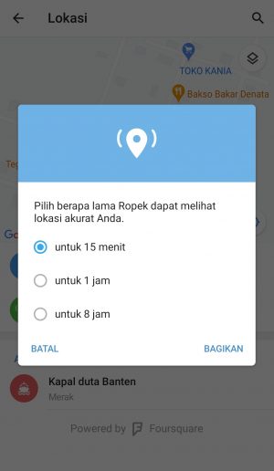 Cara Share Lokasi Secara Real Time di Telegram 6 pilih waktunya dan klik bagikan