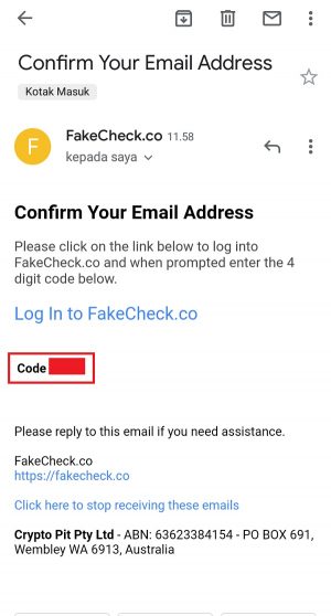 Cara cek followers Instagram asli atau palsu 4 Cek email dari Fakecheck.co untuk mendapatkan kode verifikasi
