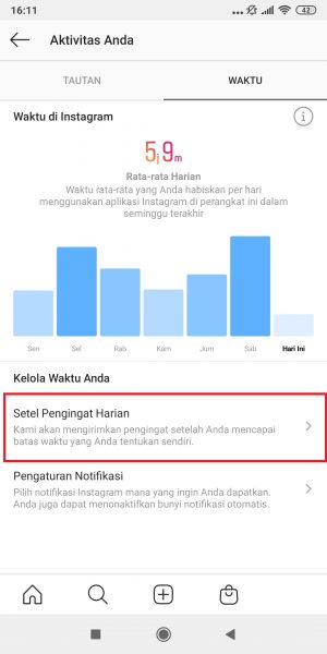 Cara mengetahui berapa lama waktu terpakai main Instagram 7 Tap "Setel Pengingat Harian".