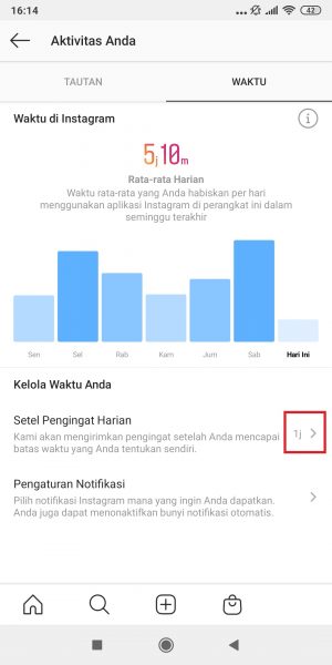 Cara mengetahui berapa lama waktu terpakai main Instagram 9 1 jam.