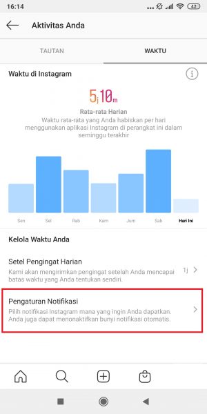 Cara mengetahui berapa lama waktu terpakai main Instagram 10 Tap "Pengaturan Notifikasi".