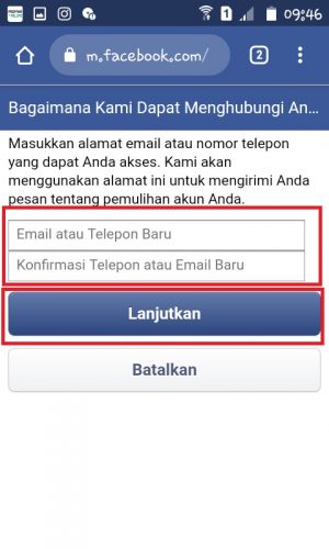 Cara mengembalikan akun FB dengan bantuan teman (kontak terpercaya) 6 masukan nomor hp atau email baru