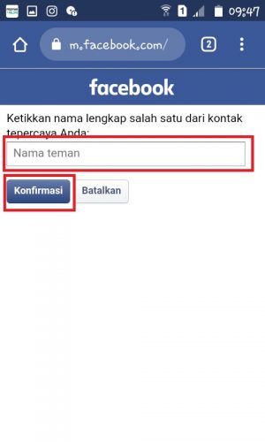 Cara mengembalikan akun FB dengan bantuan teman (kontak terpercaya) 8 Masukan salah satu kontak terpercaya
