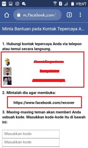 Cara mengembalikan akun FB dengan bantuan teman (kontak terpercaya) 9 Facebook menampilkan "Kontak Terpercaya".