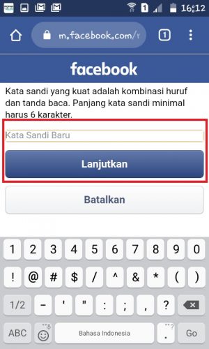 Cara mengembalikan akun FB dengan bantuan teman (kontak terpercaya) 11 Masukan kata sandi baru.