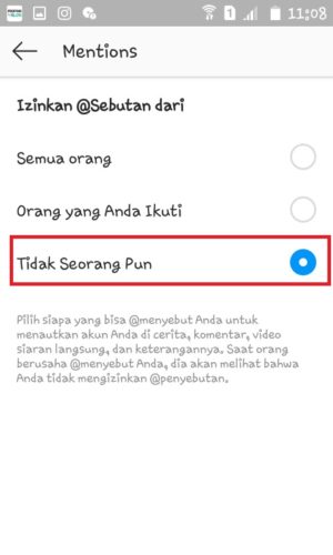 Cara supaya tidak bisa di tag dan di mention di Instagram 10 Pilih "Tidak Seorang Pun".
