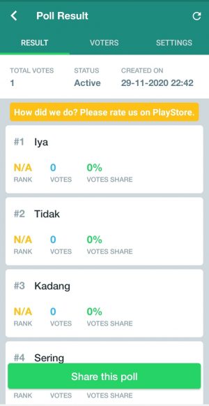 Cara membuat polling di WhatsApp 18 hasil polling yang di bagikan