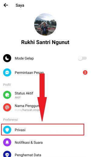 Cara memblokir pesan dan panggilan di Messenger 9 masuk ke menu privasi