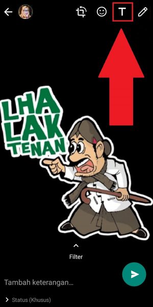 Cara membuat Status WhatsApp dengan Stiker (panduan pemula) 13 Pilih ikon "T" untuk menambahkan teks ke stiker