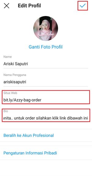 Cara membuat link WhatsApp di Bio Instagram 13 Tempel link Whatsapp di kolom yang tersedia