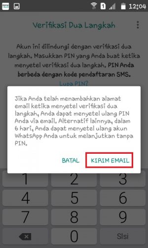 Cara mengatasi lupa kode verifikasi 2 langkah WhatsApp (bisa tanpa email) 6 Tap "Kirim Email".