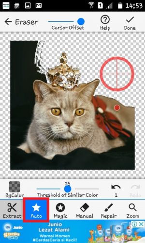 Cara membuat stiker WhatsApp dengan foto sendiri 11 Hapus background dengan menggunakan fitur "Auto".