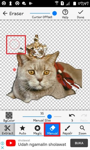 Cara membuat stiker WhatsApp dengan foto sendiri 12 Gunakan fitur "Manual" untuk menghapus sisa background.